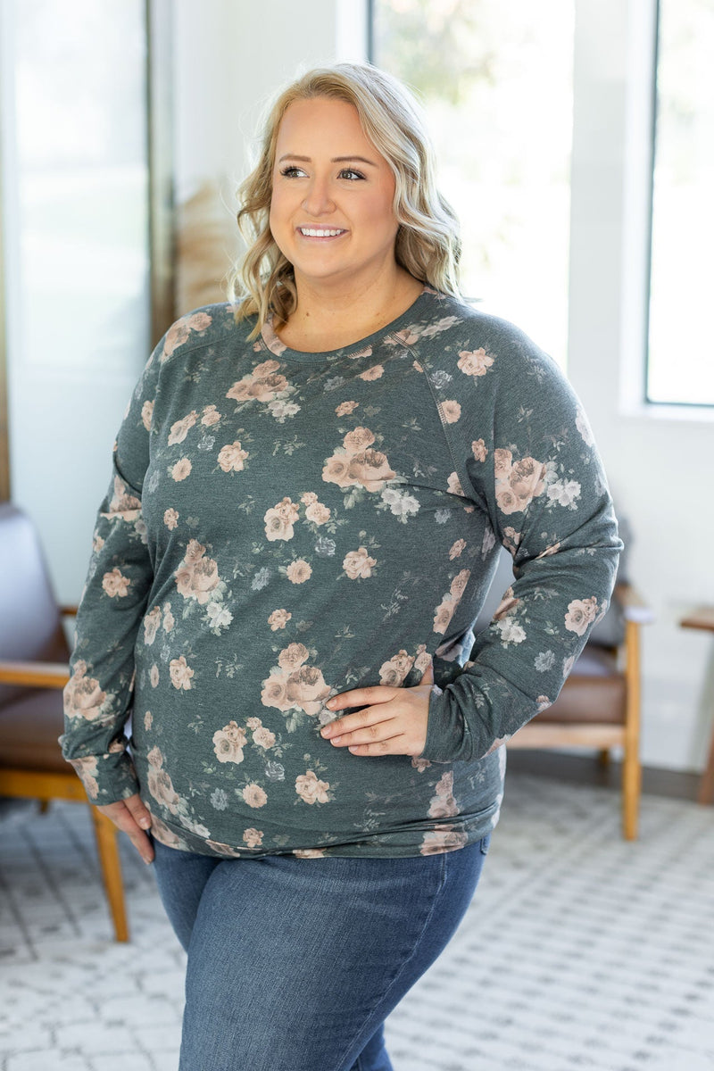Kayla Lightweight Pullover - Green and Tan Floral